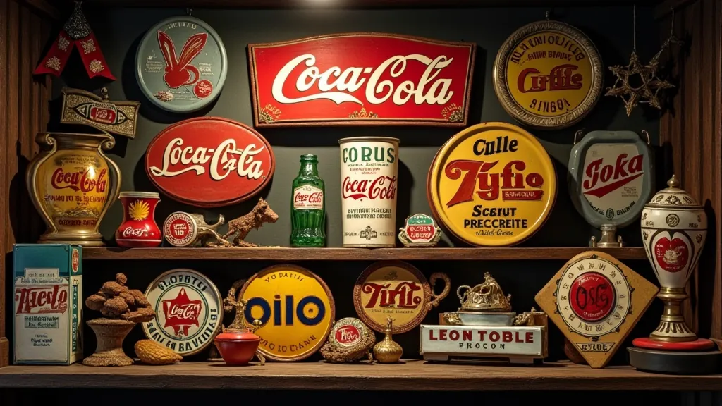A collection of vintage cast metal advertising signs