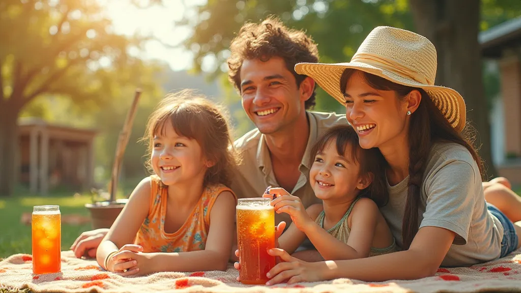 Vintage soda advertising sign with a family picnic scene