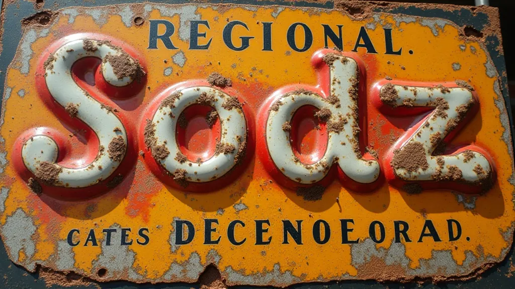 Close-up of a rusted soda sign