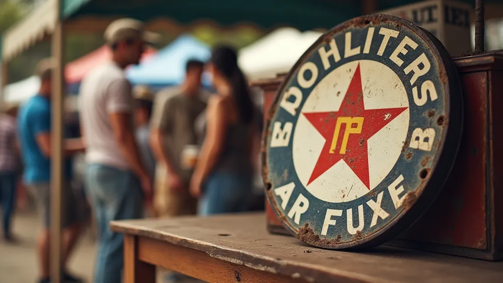 Vintage gas station sign at a flea market